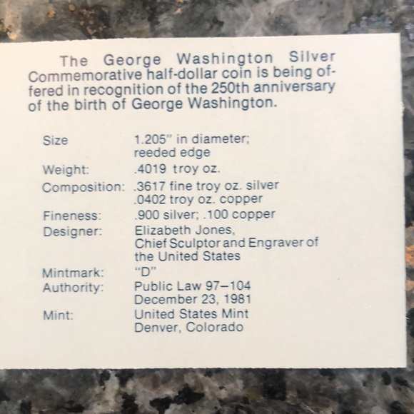 1982-D George Washington Silver Half Dollar - Picture 7 of 8